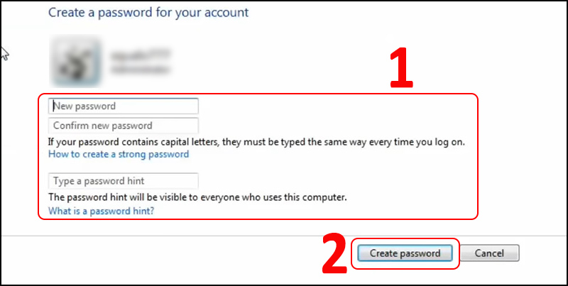Nhập mật khẩu, xác nhận mật khẩu > Chọn Create password